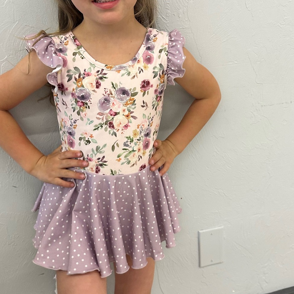 Floral and Polka Dot tutu leotard cheeky plum